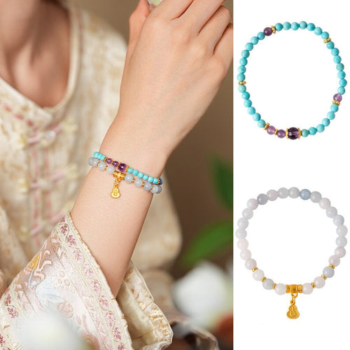 Amethyst Accent Turquoise & Aquamarine Bracelet Set - Lunaire Jewelry