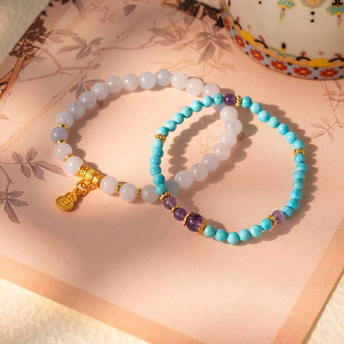 Amethyst Accent Turquoise & Aquamarine Bracelet Set - Lunaire Jewelry