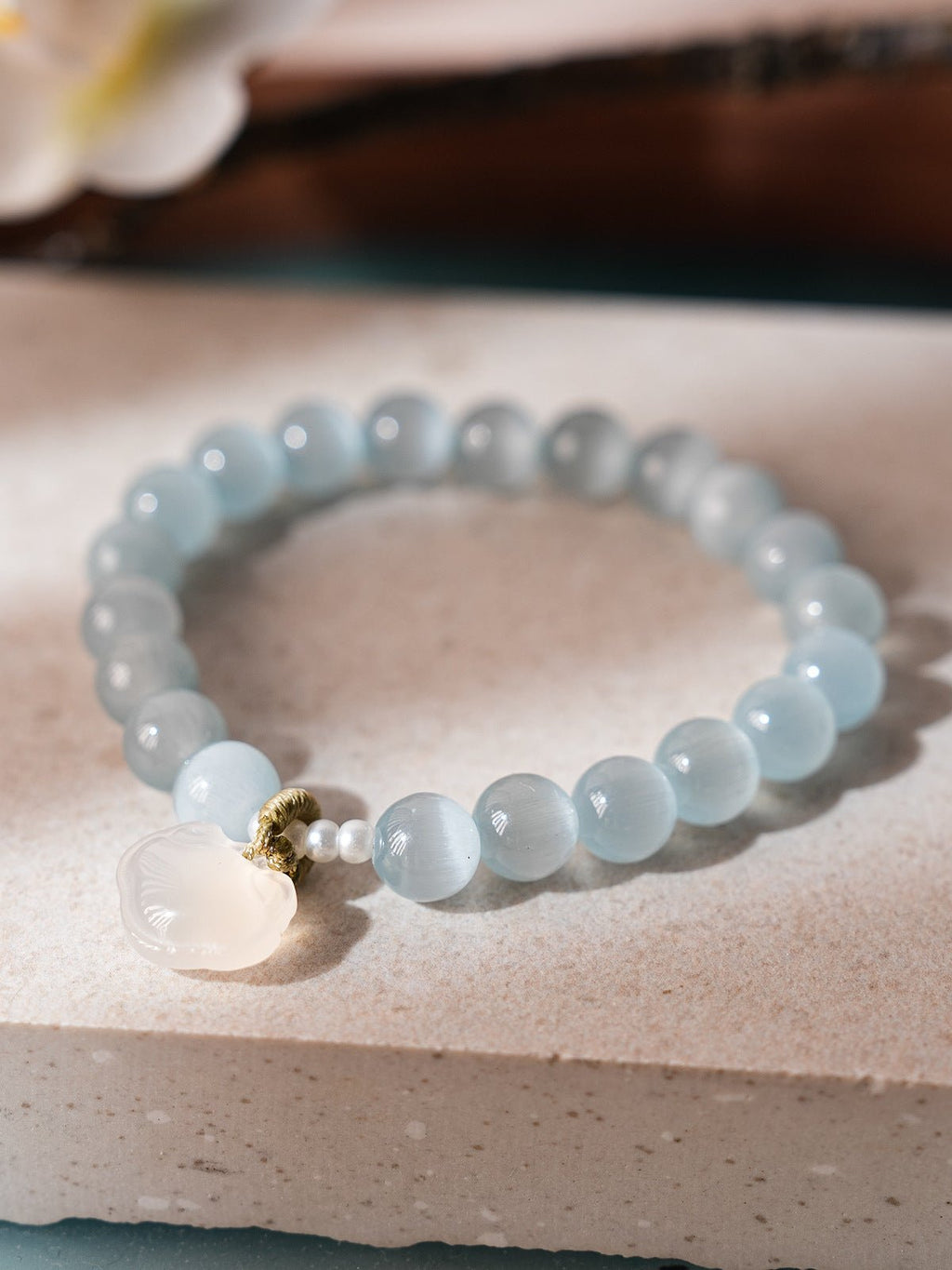 Blush & Aqua Agate Bracelet Set with Cloud Charm - Lunaire Jewelry