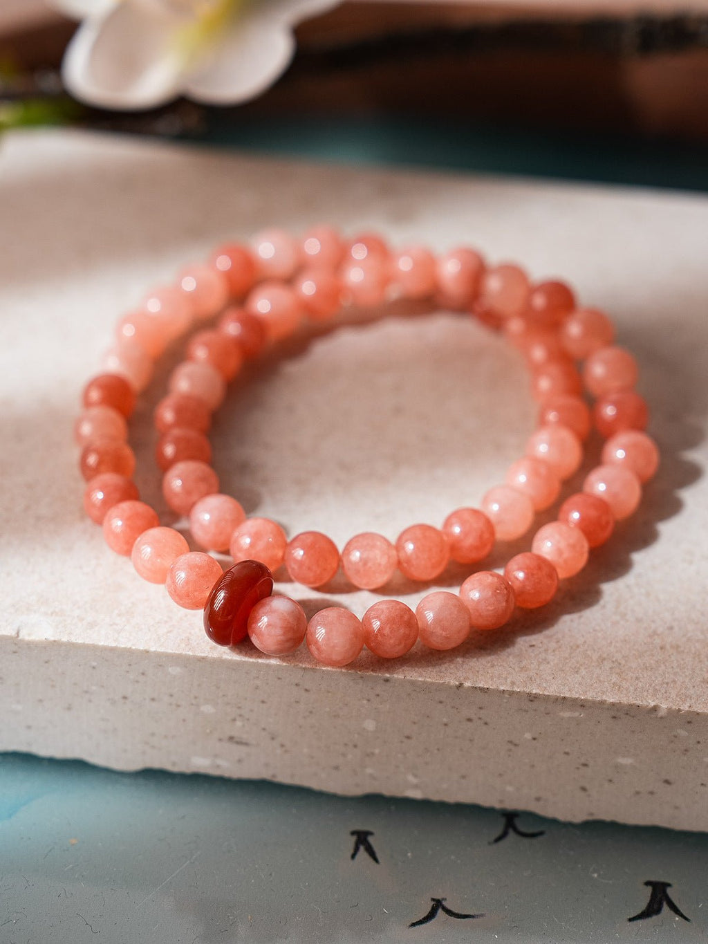 Blush & Aqua Agate Bracelet Set with Cloud Charm - Lunaire Jewelry