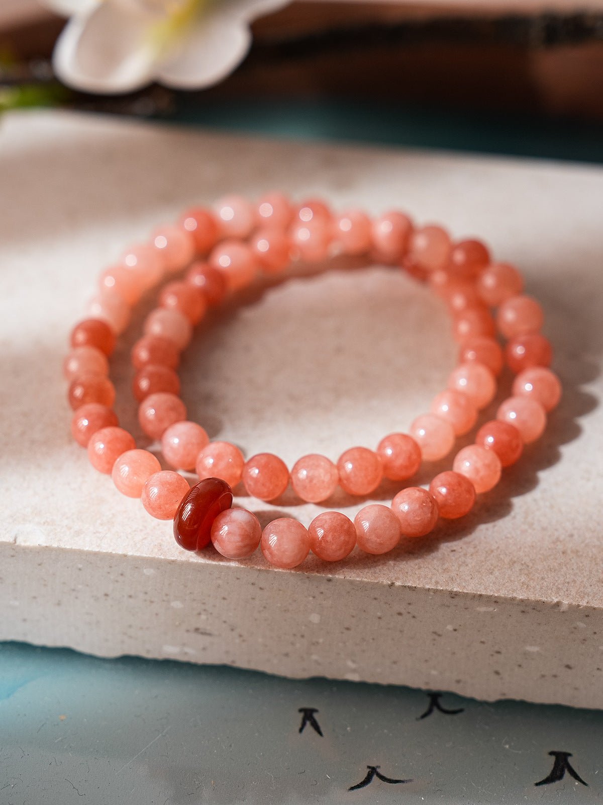 Blush & Aqua Agate Bracelet Set with Cloud Charm - Lunaire Jewelry