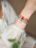 Blush & Aqua Agate Bracelet Set with Cloud Charm - Lunaire Jewelry