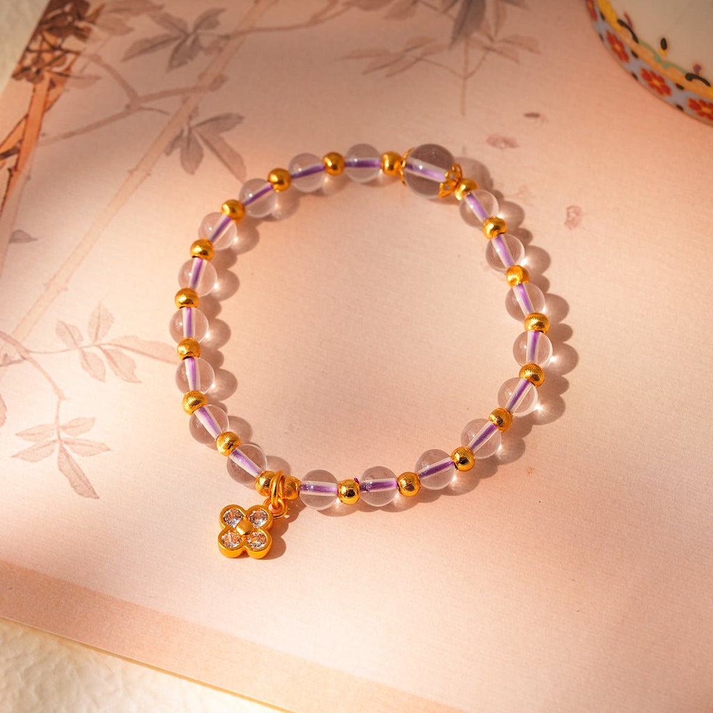 Blush & Lavender Crystal Bracelet Set with Clover Charm - Lunaire Jewelry