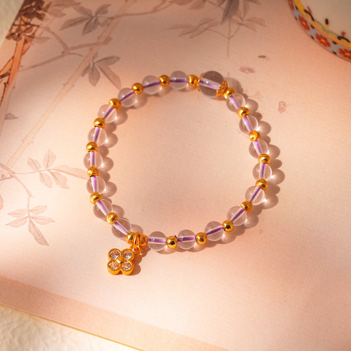 Blush & Lavender Crystal Bracelet Set with Clover Charm - Lunaire Jewelry