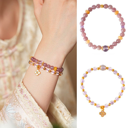Blush & Lavender Crystal Bracelet Set with Clover Charm - Lunaire Jewelry