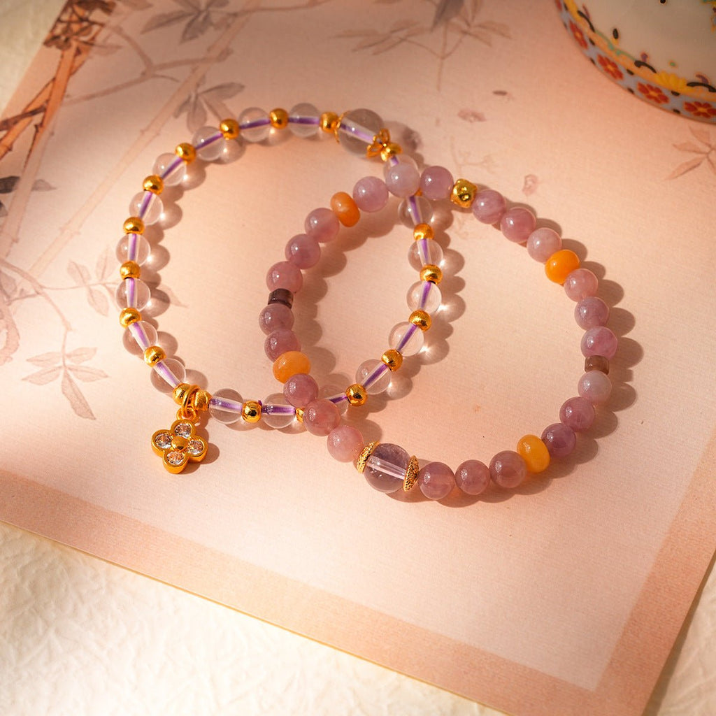 Blush & Lavender Crystal Bracelet Set with Clover Charm - Lunaire Jewelry