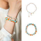 Celestial Moon & Star Zircon & Glass Bead Bracelet Set - Lunaire Jewelry
