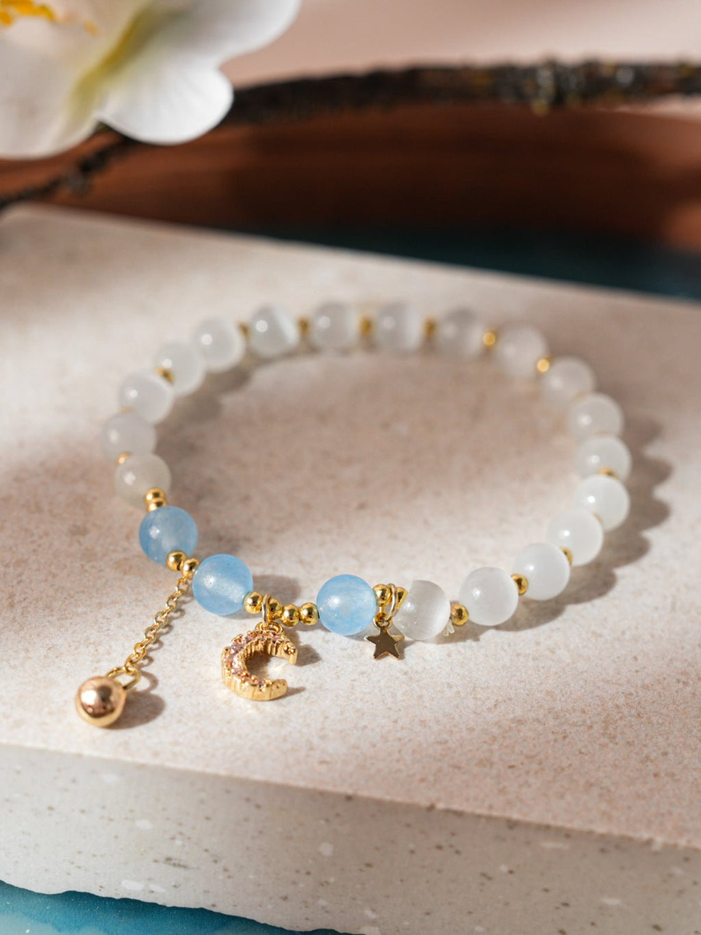 Celestial Moon & Star Zircon & Glass Bead Bracelet Set - Lunaire Jewelry