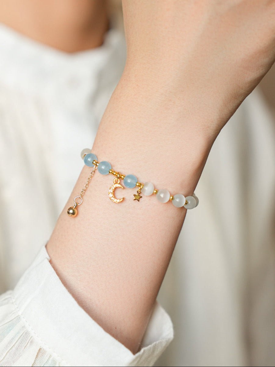 Celestial Moon & Star Zircon & Glass Bead Bracelet Set - Lunaire Jewelry