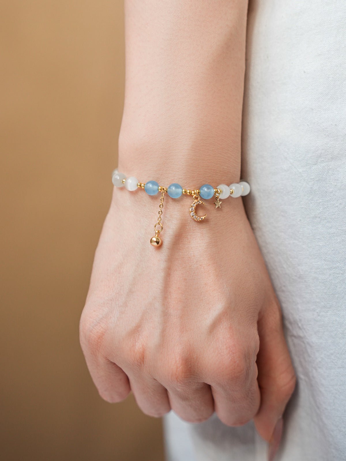 Celestial Moon & Star Zircon & Glass Bead Bracelet Set - Lunaire Jewelry