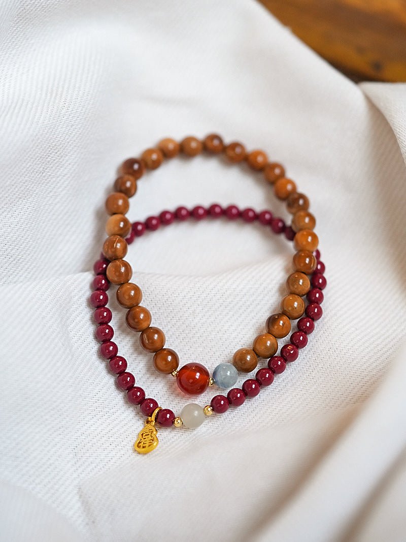 Crimson & Earthy Auspicious Bracelet Stack - Lunaire Jewelry
