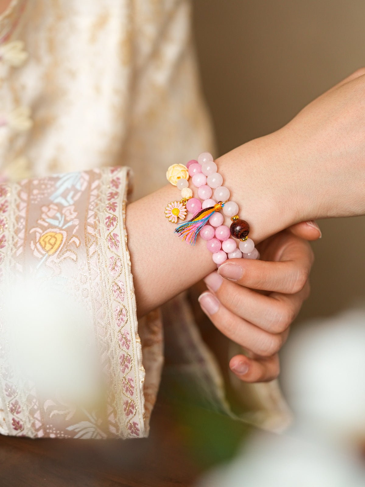 Daisy & Tassel Pastel Crystal Bracelet Set - Lunaire Jewelry