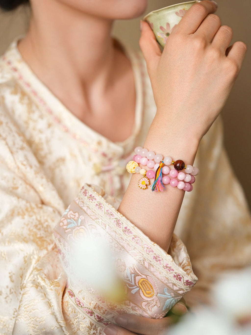 Daisy & Tassel Pastel Crystal Bracelet Set - Lunaire Jewelry