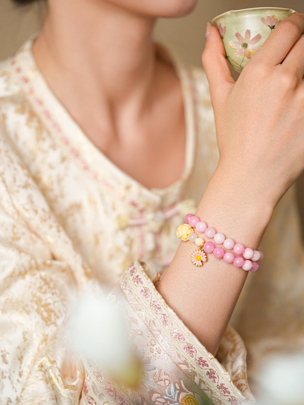 Daisy & Tassel Pastel Crystal Bracelet Set - Lunaire Jewelry