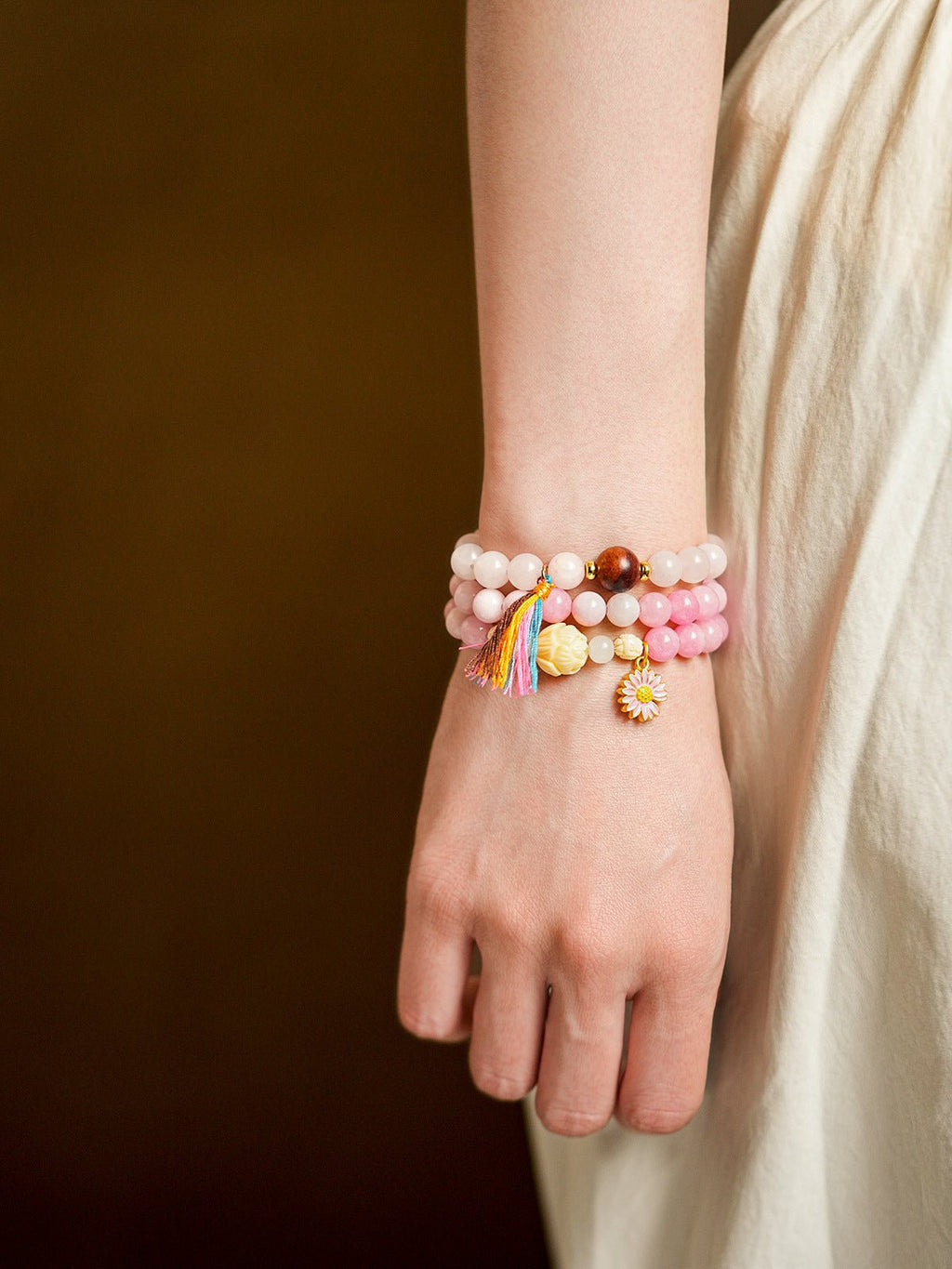 Daisy & Tassel Pastel Crystal Bracelet Set - Lunaire Jewelry