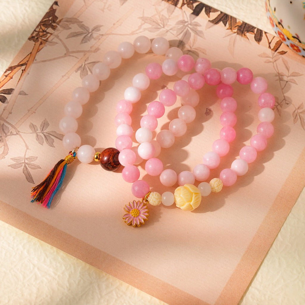 Daisy & Tassel Pastel Crystal Bracelet Set - Lunaire Jewelry