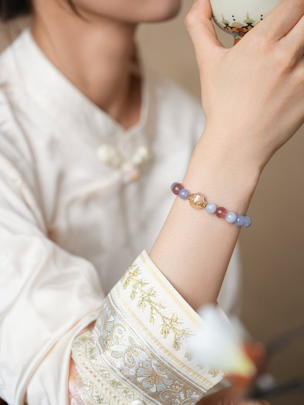 Dreamy Lavender & Strawberry Quartz Crystal Bracelet - Lunaire Jewelry