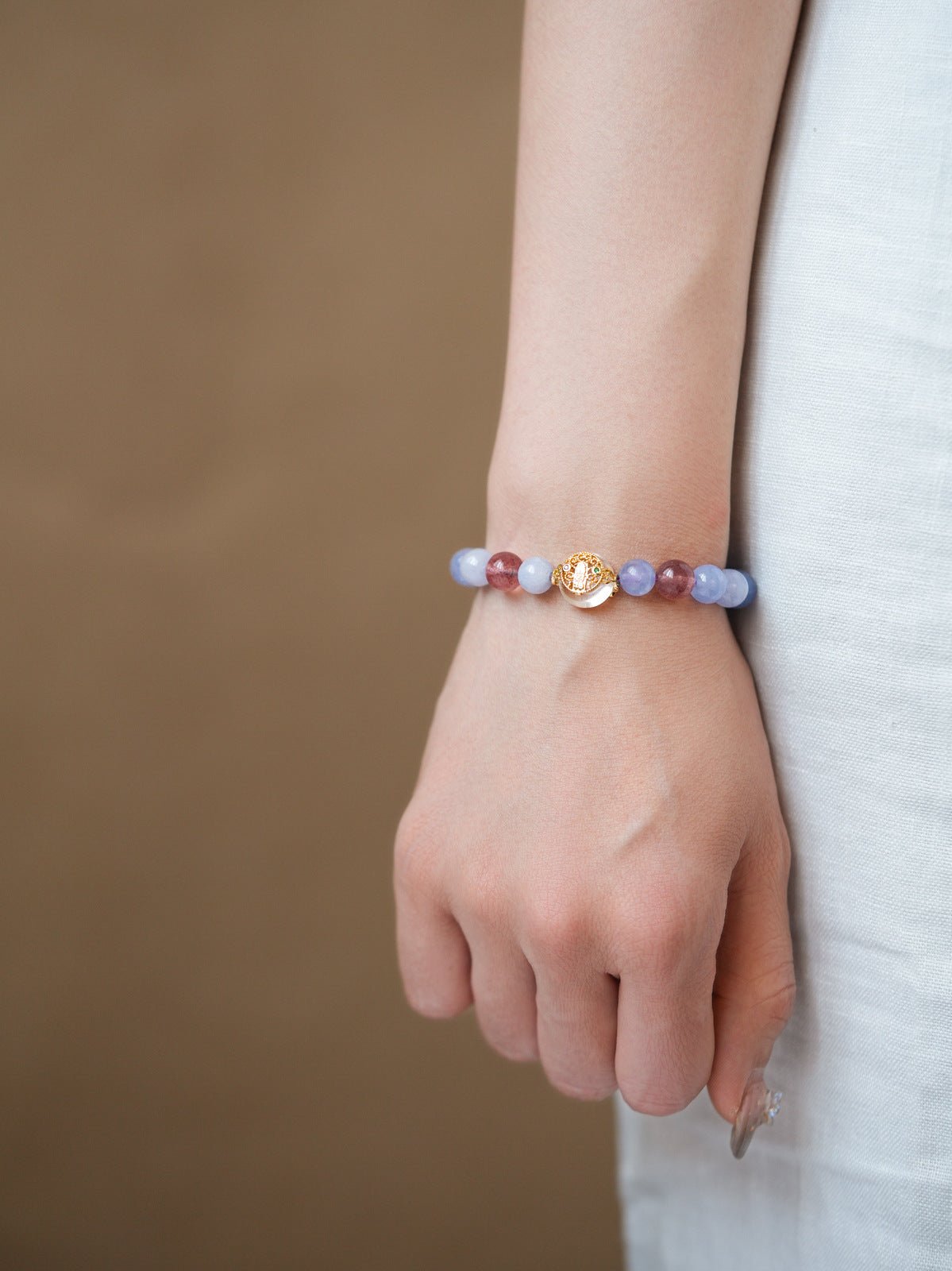 Dreamy Lavender & Strawberry Quartz Crystal Bracelet - Lunaire Jewelry