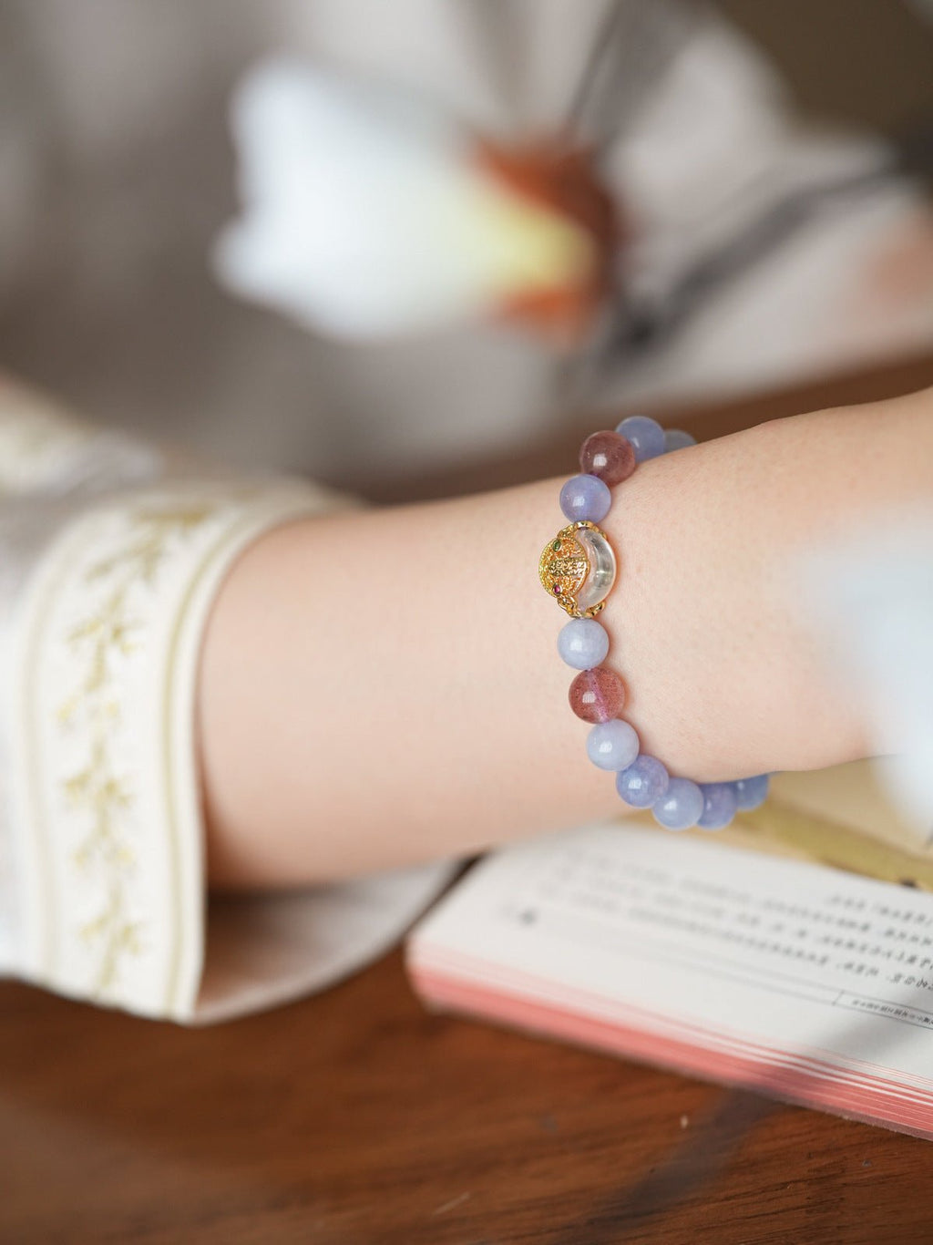Dreamy Lavender & Strawberry Quartz Crystal Bracelet - Lunaire Jewelry