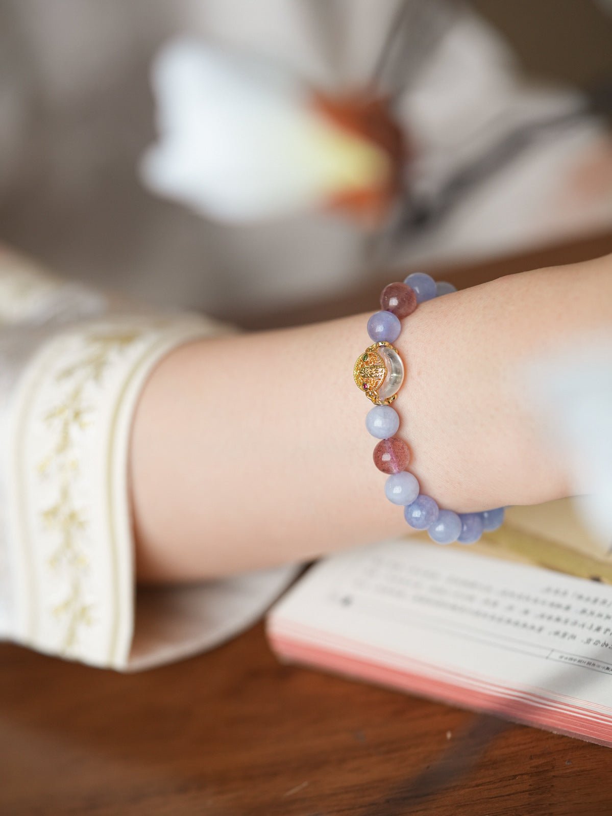 Dreamy Lavender & Strawberry Quartz Crystal Bracelet - Lunaire Jewelry