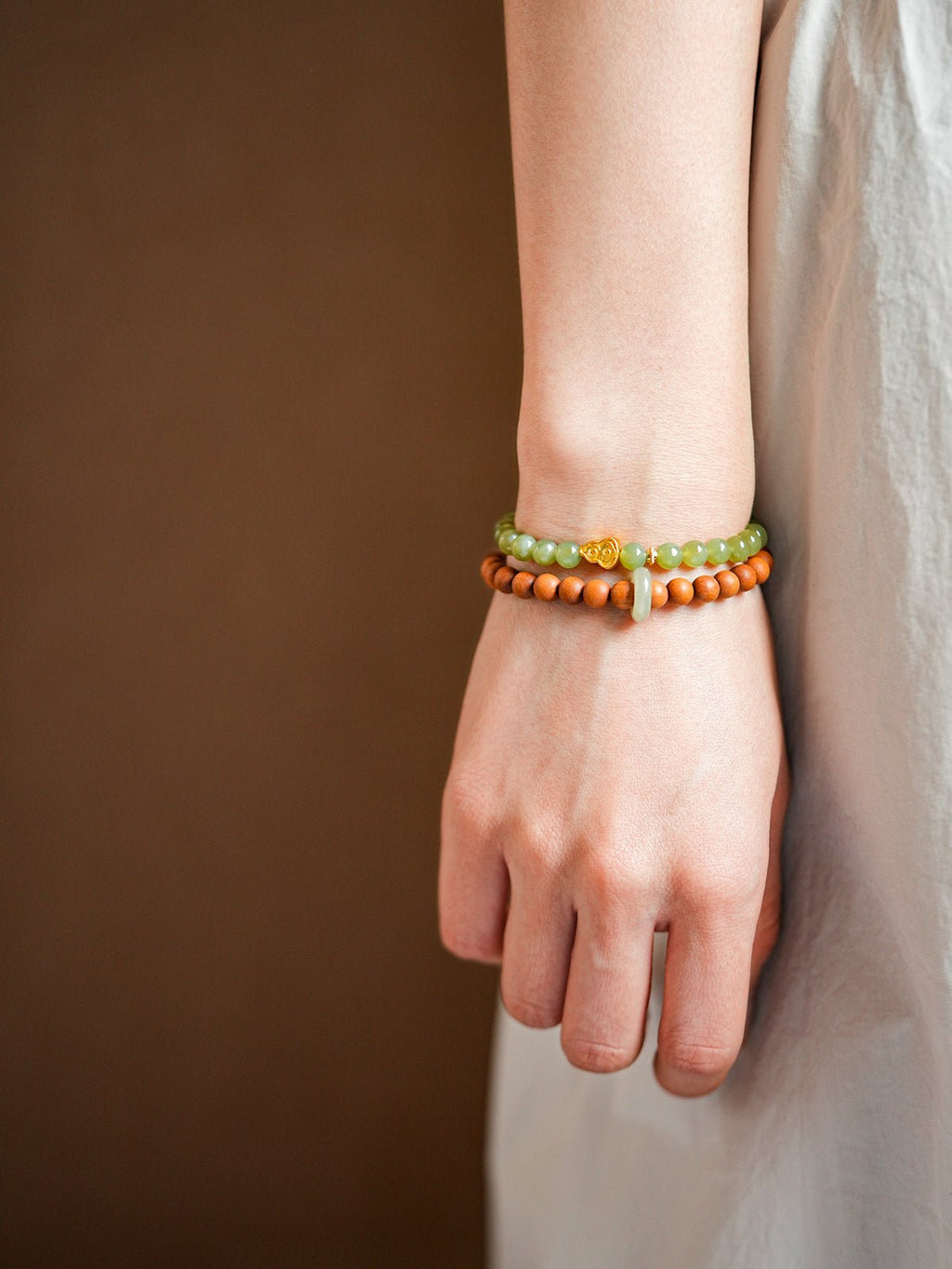 Earthly Serenity Fluorite & Rosewood Bracelet Set - Lunaire Jewelry