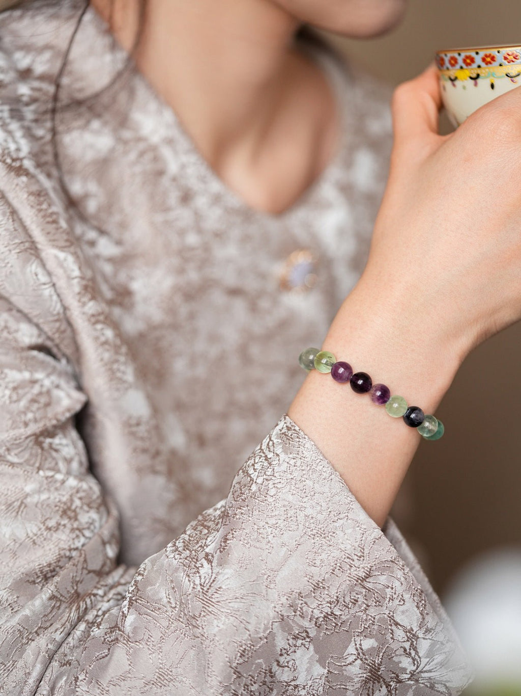 Earthly Serenity Fluorite & Rosewood Bracelet Set - Lunaire Jewelry