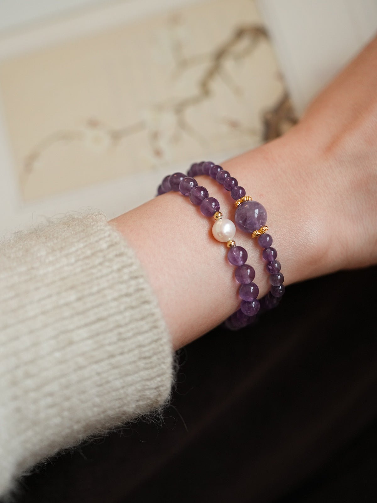 Ethereal Amethyst & Pearl Multi - Strand Bracelet Set - Lunaire Jewelry
