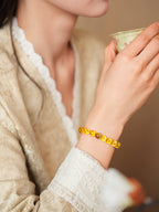 Golden Citrine & Strawberry Quartz Wealth Pixiu Bracelet Set - Lunaire Jewelry