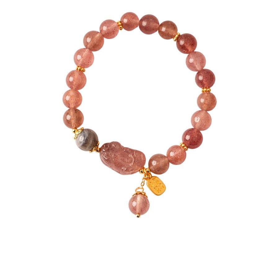 Golden Citrine & Strawberry Quartz Wealth Pixiu Bracelet Set - Lunaire Jewelry