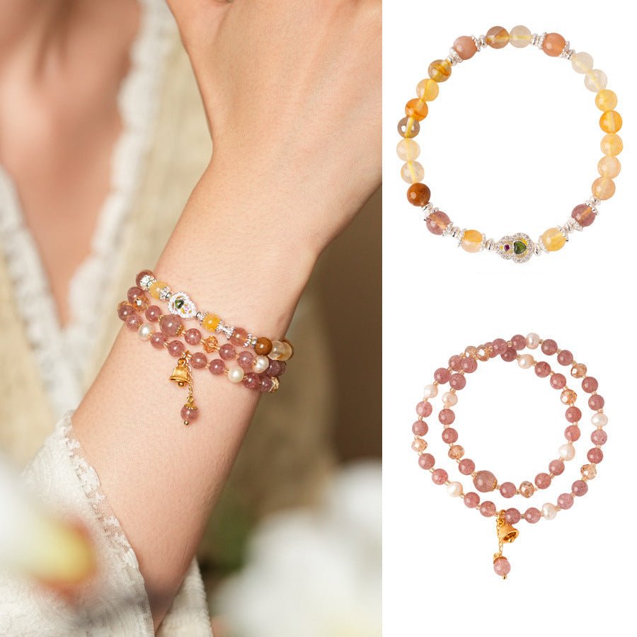 Golden Harvest Topaz & Strawberry Quartz Bracelet Set - Lunaire Jewelry