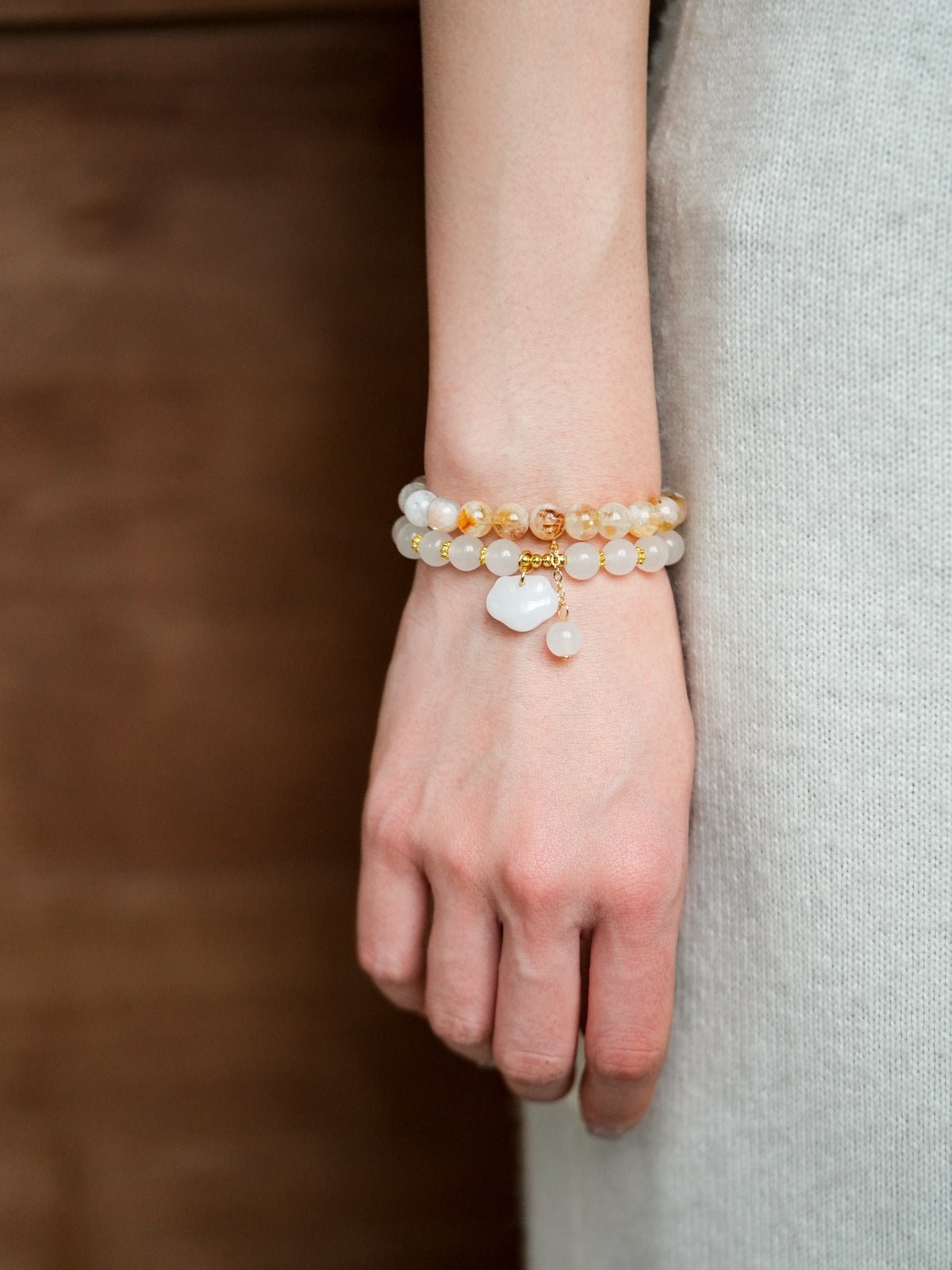 Golden Ray Topaz Beaded Bracele - Lunaire Jewelry