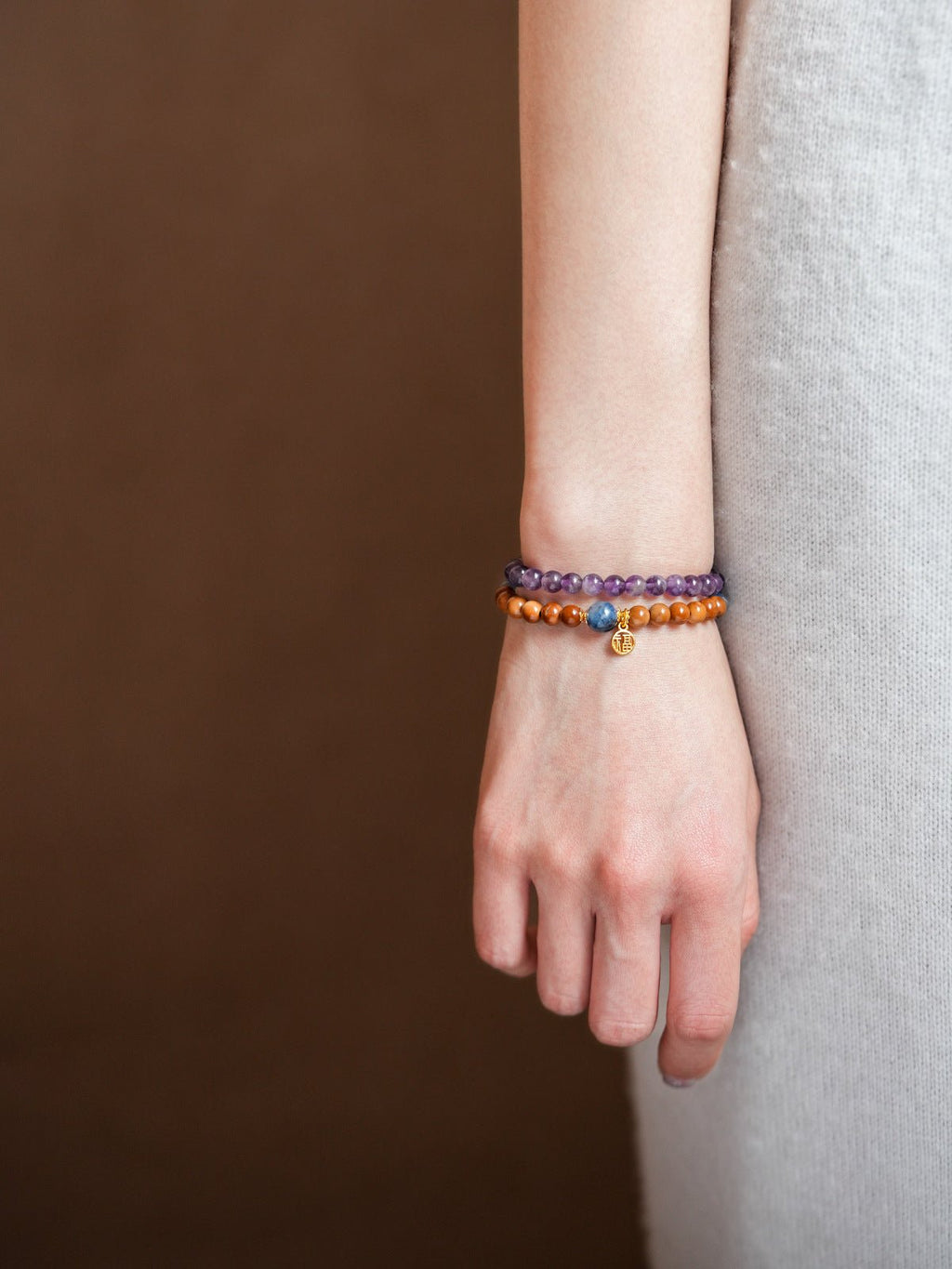 Intuition & Clarity Amethyst & Azurite Bracelet Set - Lunaire Jewelry