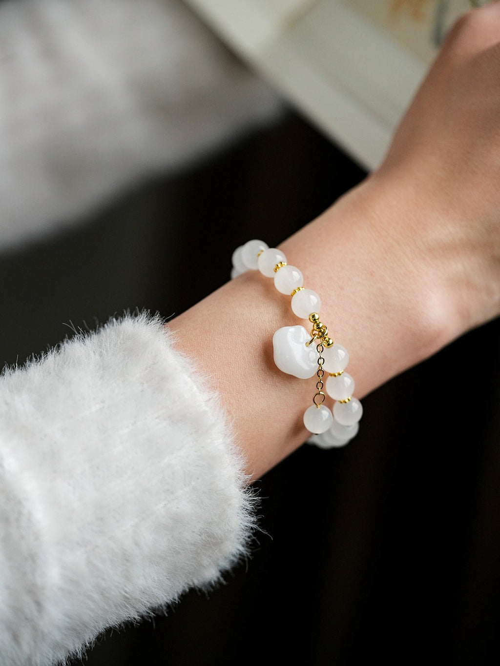 Luminous White Chalcedony Charm Bracelet - Lunaire Jewelry