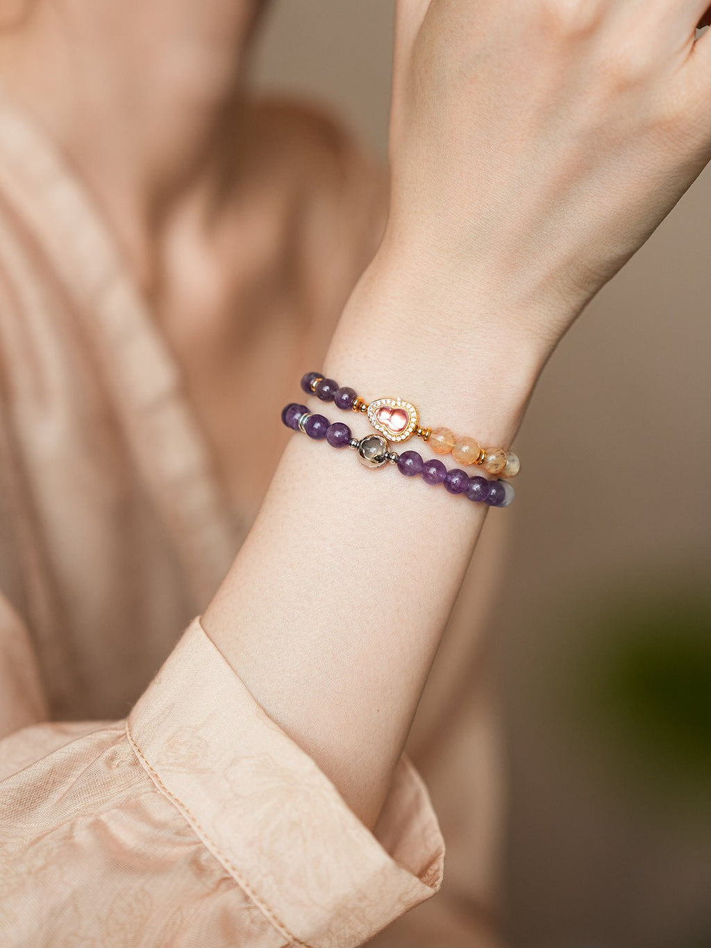 Mystic Amethyst & Golden Crystal Bracelet - Lunaire Jewelry