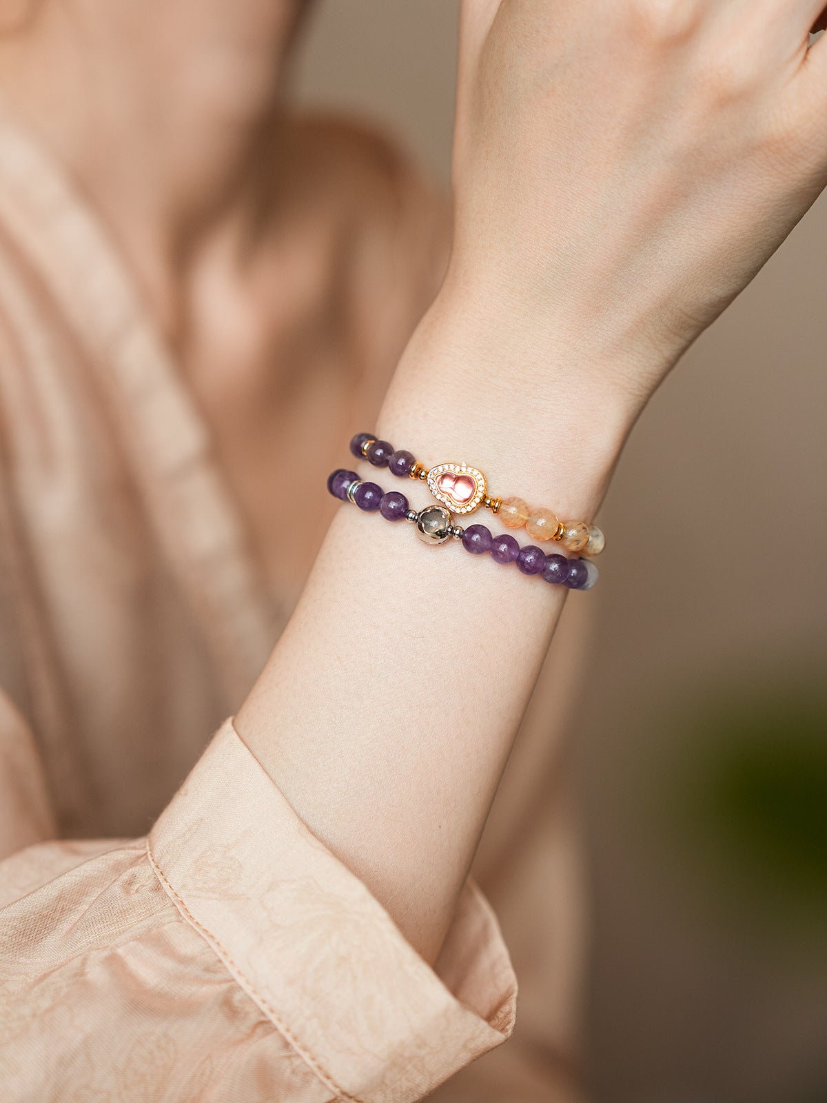 Mystic Amethyst & Golden Crystal Bracelet - Lunaire Jewelry