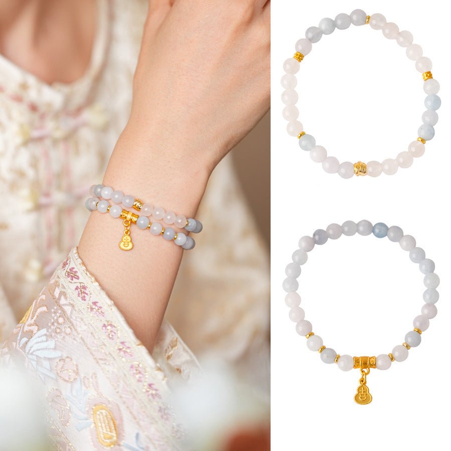 Natural Stone & Gold Prosperity Gourd Bracelet Set - Lunaire Jewelry