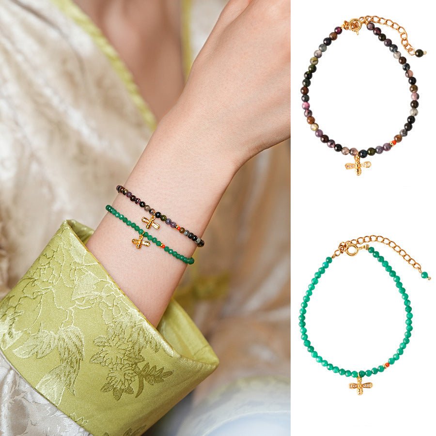 Nature’s Palette Tourmaline & Malachite Crystal Bracelet Set - Lunaire Jewelry