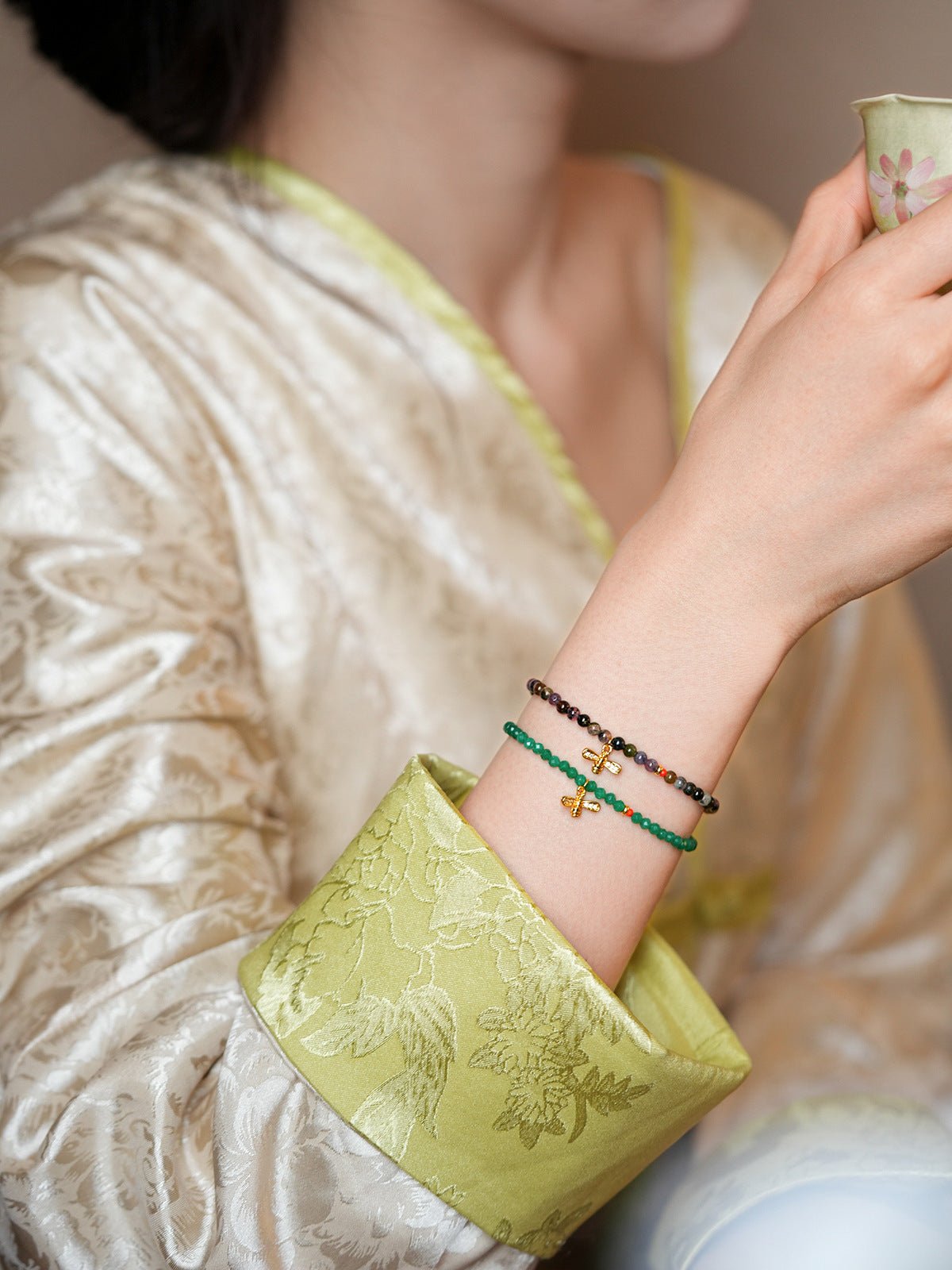 Nature’s Palette Tourmaline & Malachite Crystal Bracelet Set - Lunaire Jewelry