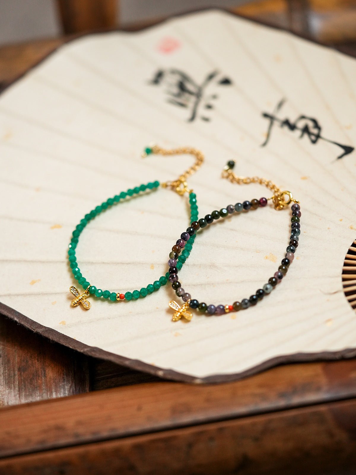 Nature’s Palette Tourmaline & Malachite Crystal Bracelet Set - Lunaire Jewelry