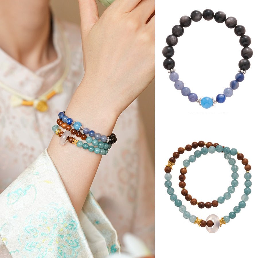 Ocean & Earth Aquamarine & Chalcedony Bracelet Set - Lunaire Jewelry