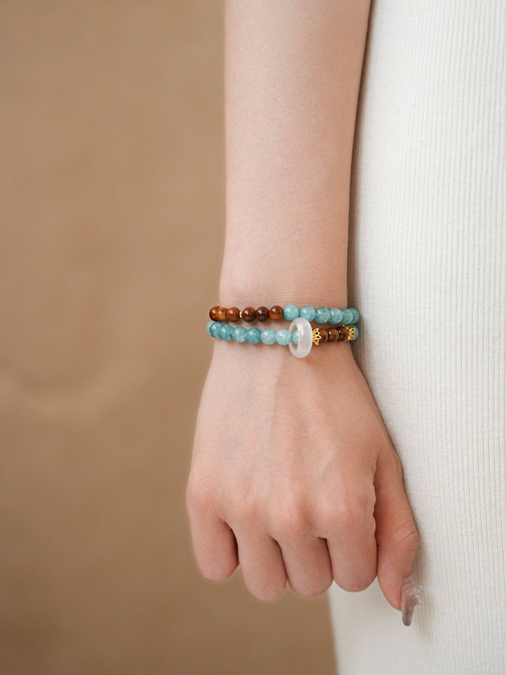 Ocean & Earth Aquamarine & Chalcedony Bracelet Set - Lunaire Jewelry