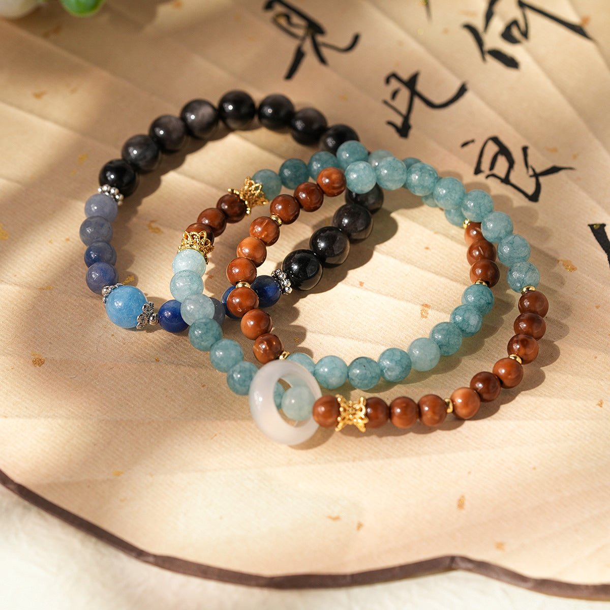 Ocean & Earth Aquamarine & Chalcedony Bracelet Set - Lunaire Jewelry