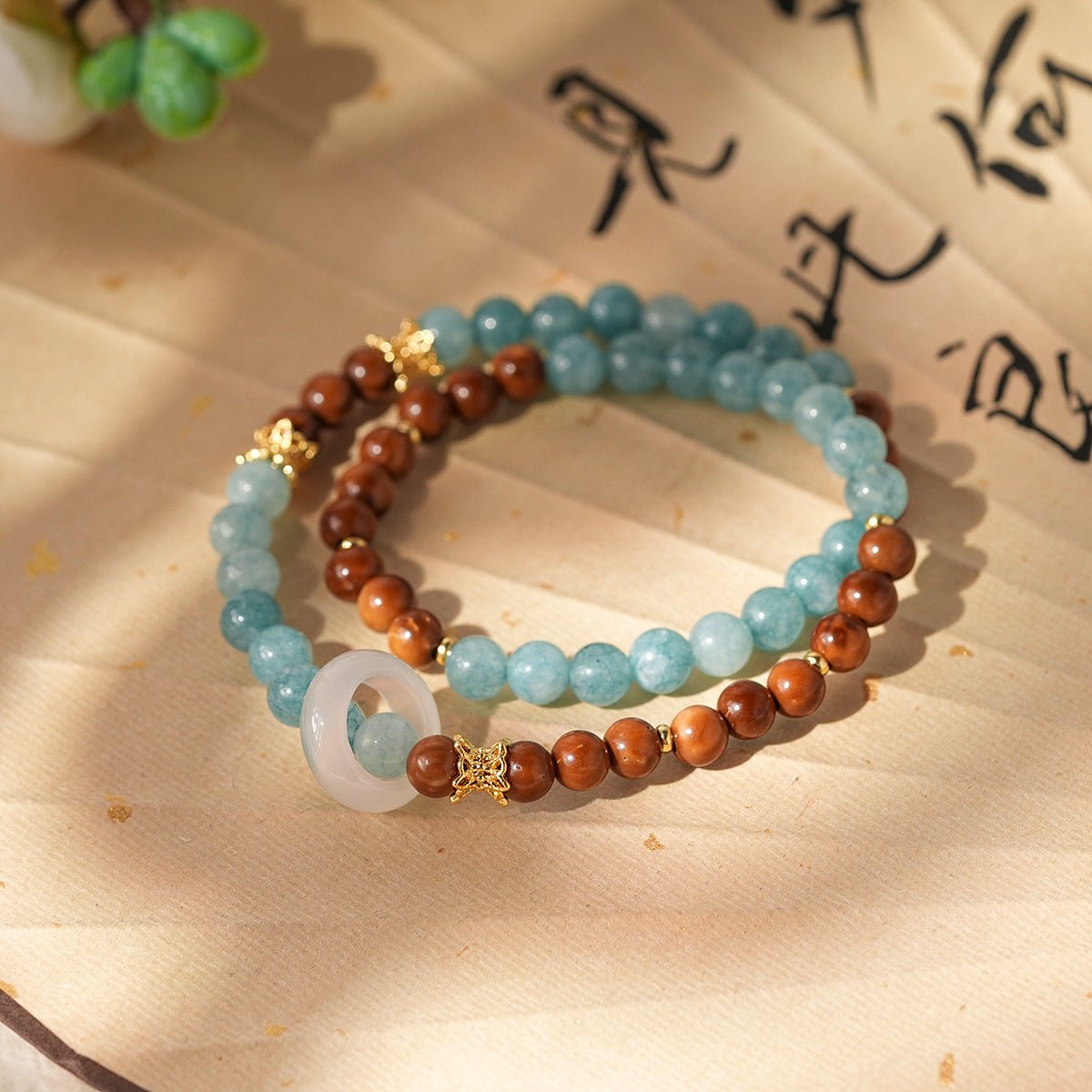 Ocean & Earth Aquamarine & Chalcedony Bracelet Set - Lunaire Jewelry