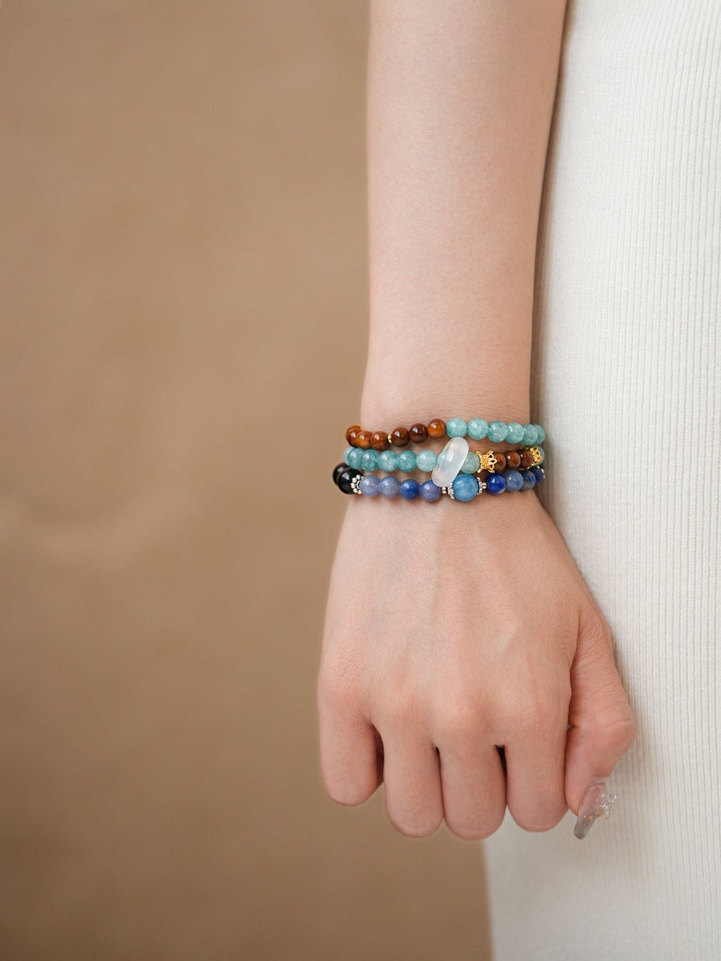 Ocean & Earth Aquamarine & Chalcedony Bracelet Set - Lunaire Jewelry