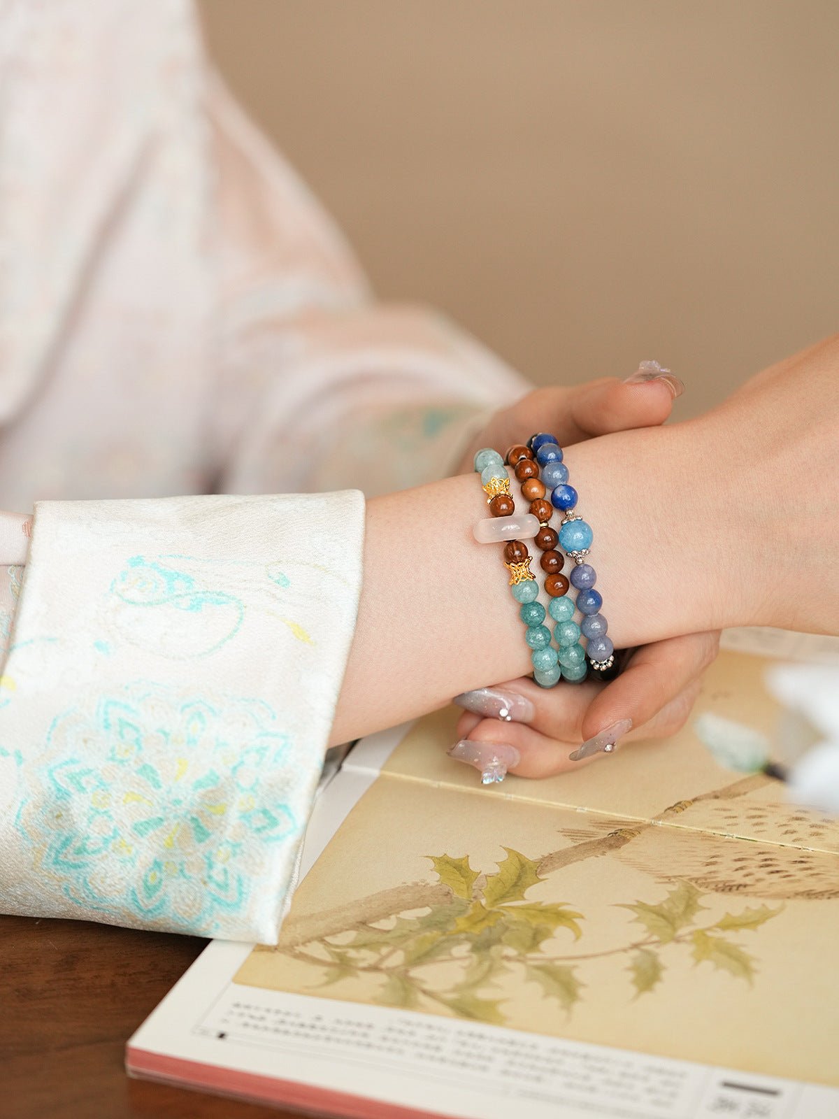 Ocean & Earth Aquamarine & Chalcedony Bracelet Set - Lunaire Jewelry