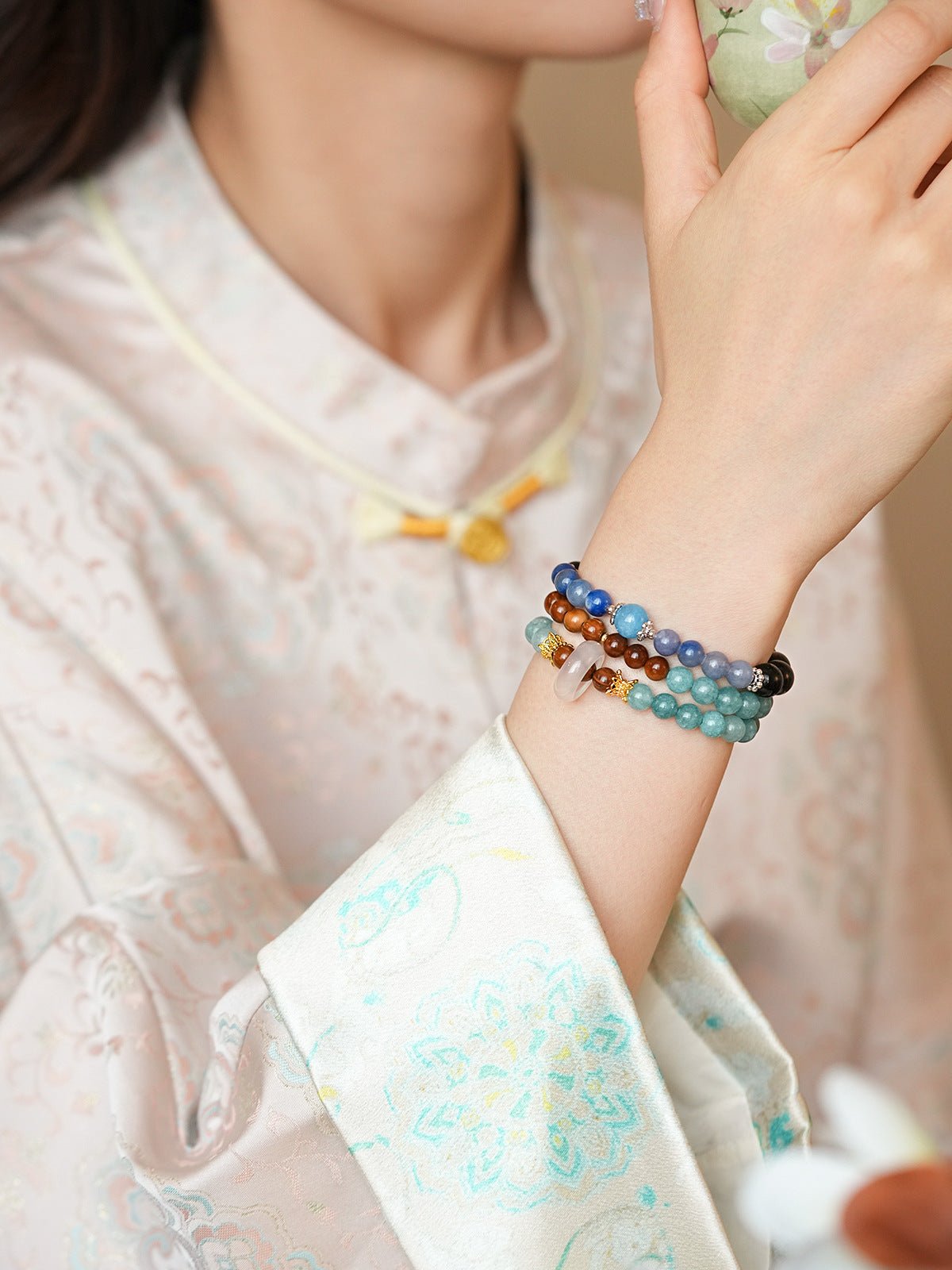 Ocean & Earth Aquamarine & Chalcedony Bracelet Set - Lunaire Jewelry