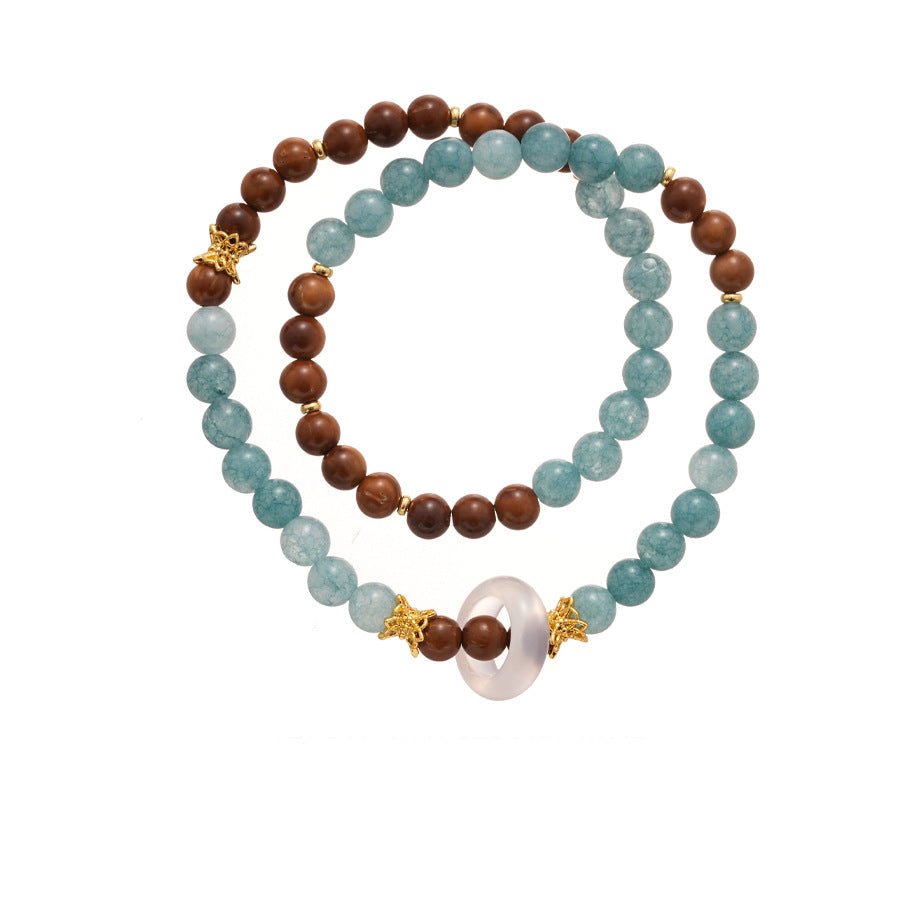 Ocean & Earth Aquamarine & Chalcedony Bracelet Set - Lunaire Jewelry