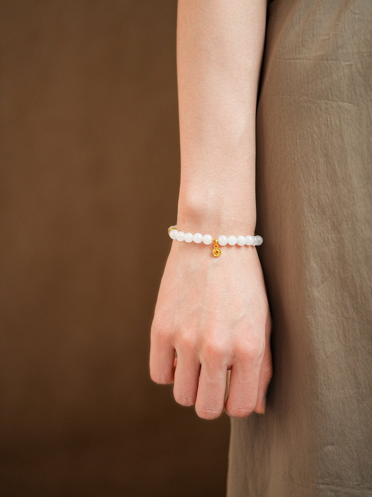 Prosperity White Marble Crystal Bracelet with Gold Coin Charm - Lunaire Jewelry