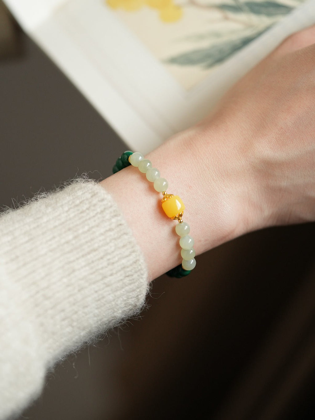 Serene Harmony Malachite, Jade & Aquamarine Crystal Bracelet Set - Lunaire Jewelry
