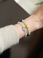 Serene Harmony Malachite, Jade & Aquamarine Crystal Bracelet Set - Lunaire Jewelry